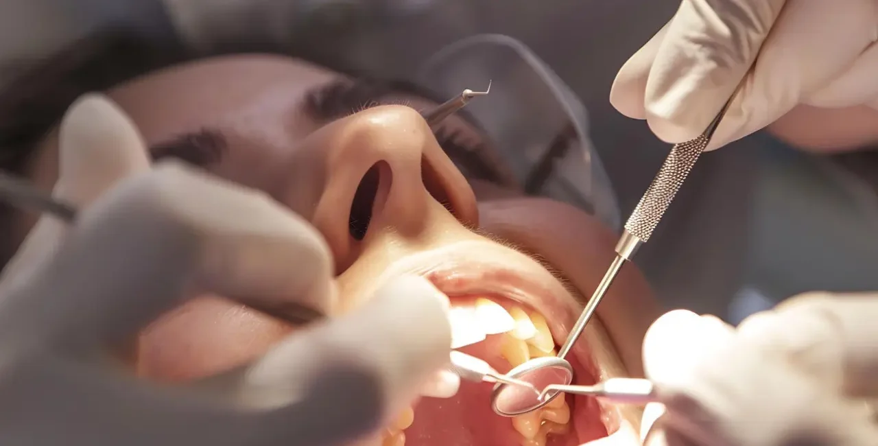 a person having their teeth examined