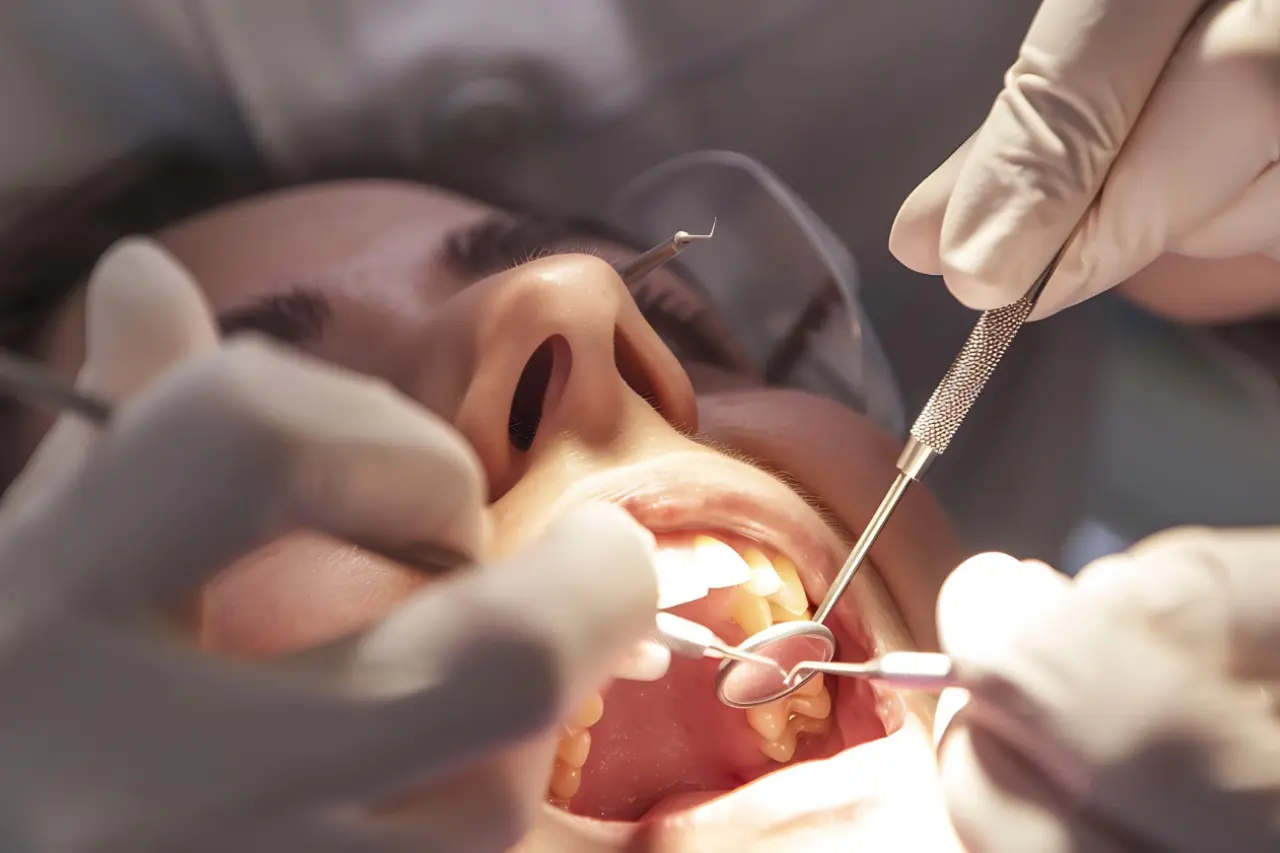 a person having their teeth examined