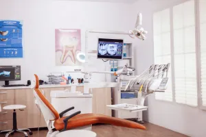 Female patient wearing braces
