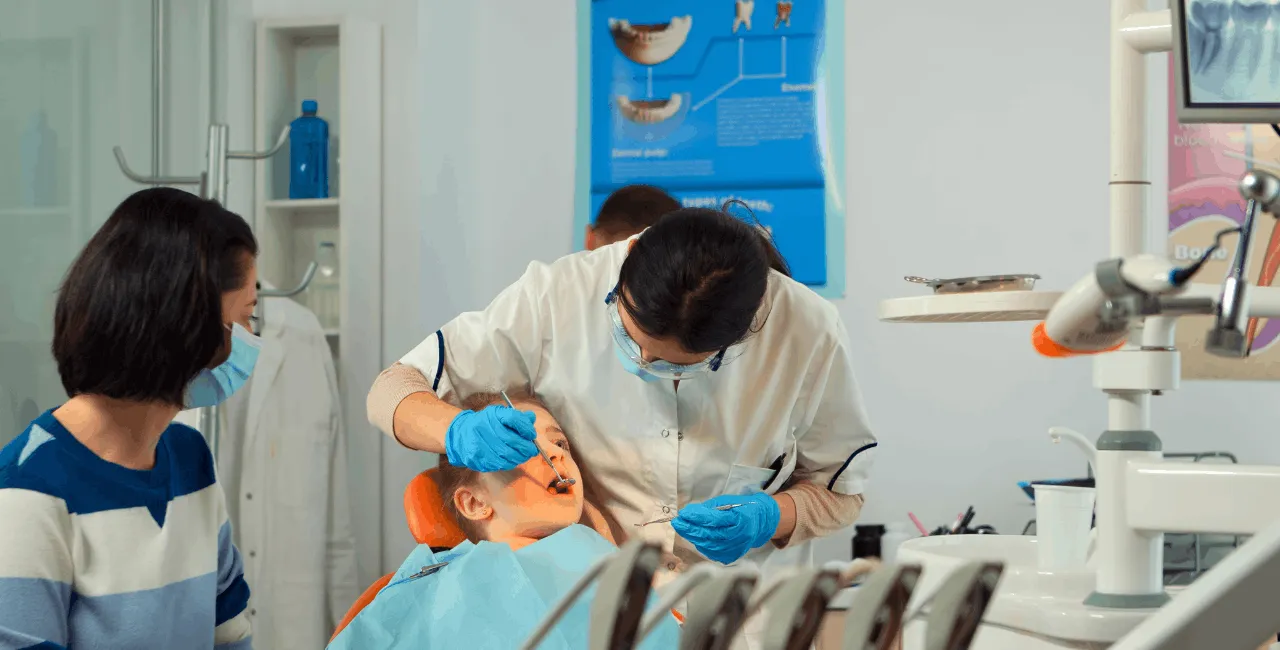 mother and son dental checkup