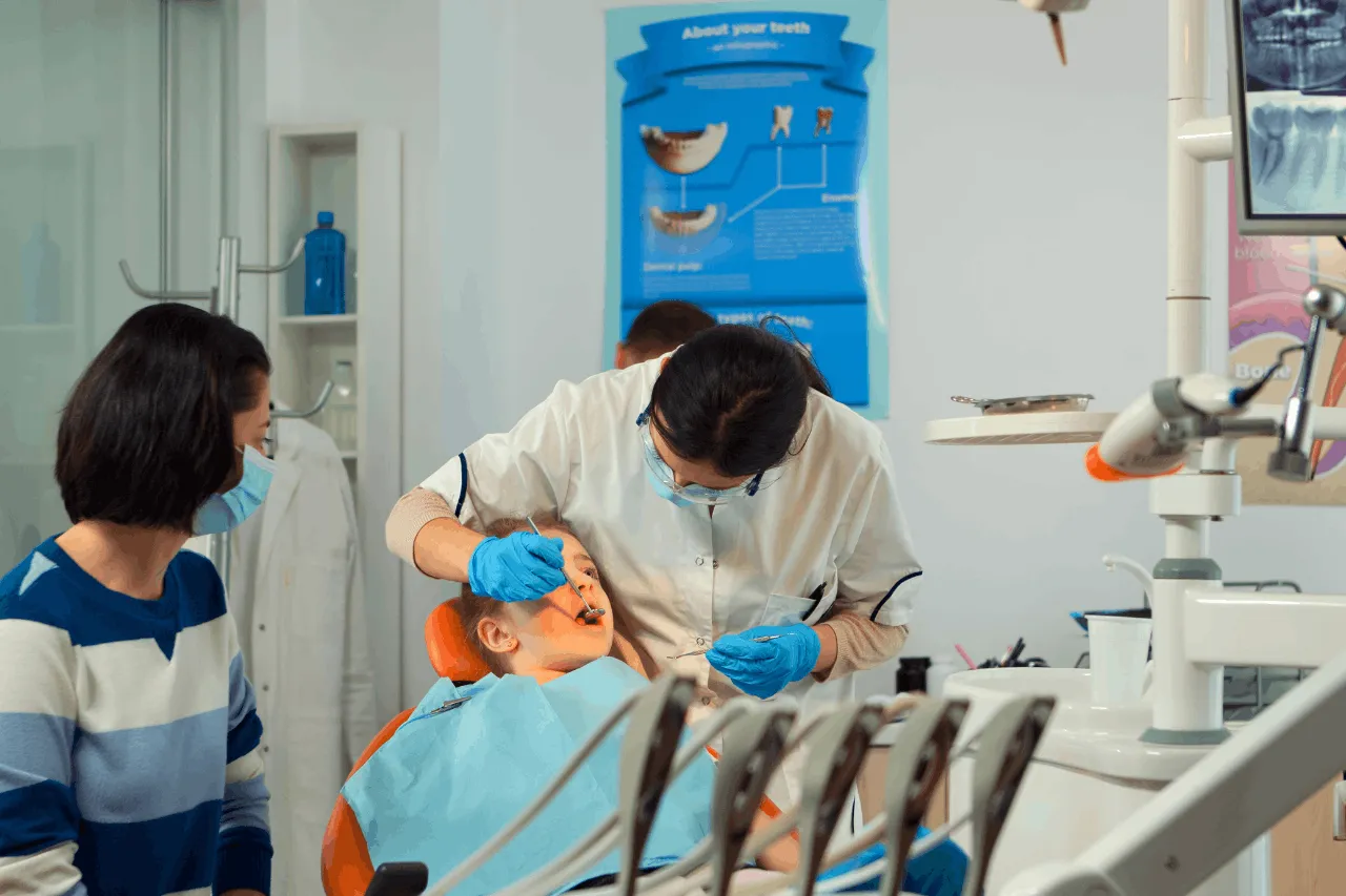 mother and son dental checkup